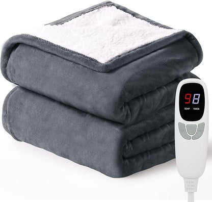 Heated Blanket Throw Electric Blanket 50''x60'' Heating Blanket with 9 Heating Levels 10 Timer Modes Auto-Off Fast Heating Overheat Protection ETL Certified Machine Washable Gift