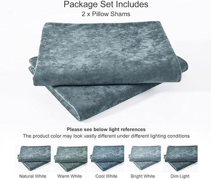 PHF Truly Velvet Pillowcases King Size, No Insert, 2 Pack Ultra Soft Breathable Pillow Shams Covers with Envelope Closure, 20" X 36" Luxury Cozy Warm Fuzzy Flannel, Stormy Blue