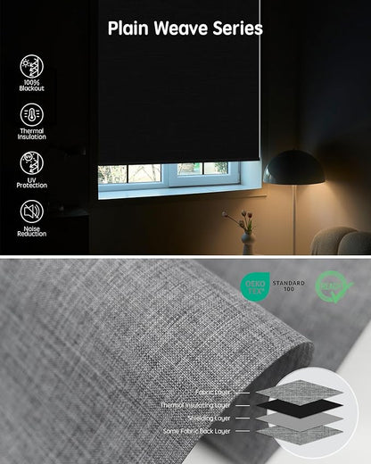 Yoolax Motorized Blinds with Remote, Smart Blinds for Windows Blackout Automatic Shades Work with Alexa Remote Control Roller Window Shades with Valance, Custom Size (Fabric-Smoky Grey)