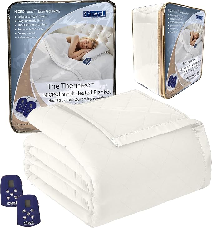 Thermee Micro Flannel Heated Blanket - Queen Size, 10 Settings, Rapid Heating - Sand