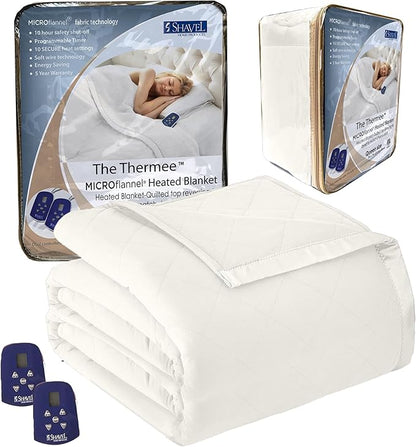 Thermee Micro Flannel Heated Blanket - Queen Size, 10 Settings, Rapid Heating - Sand