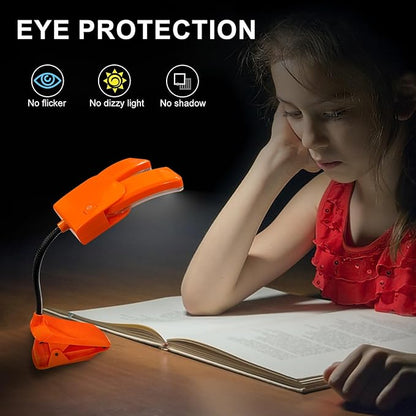 BIGMONAT Battery Operated Clip on Light, Dimmable Brightness Eye Care Book Reading Light, 360°Flexible Gooseneck Night Lighting for Home Office, Reading,Study (Orange, 2Pack)