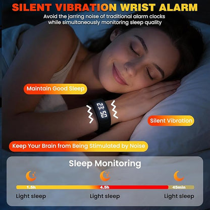 Vibrating Alarm Wristband Electric Clock Watch Shock Silent Sleeps Wrist Sleep Bracelet for Heavy Sleepers Wearable Wristband for Seniors Automatic Wake up Band Vibration with Digital for Deaf