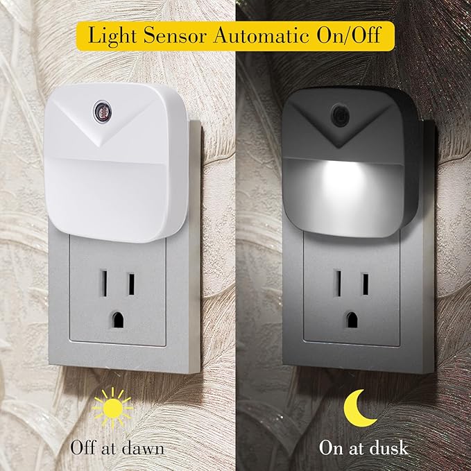 KINUR 6 Pack LED Night Light Plug into Wall, Daylight White Color Dusk to Dawn Sensor Automatic on and Off for Kids, Nursery, Bedroom, Bathroom, Hallway, Stairs, Kitchen
