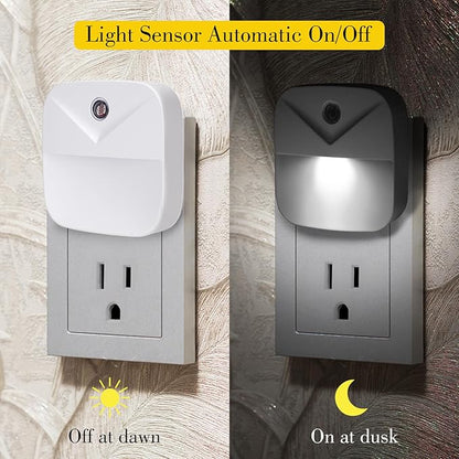 KINUR 6 Pack LED Night Light Plug into Wall, Daylight White Color Dusk to Dawn Sensor Automatic on and Off for Kids, Nursery, Bedroom, Bathroom, Hallway, Stairs, Kitchen