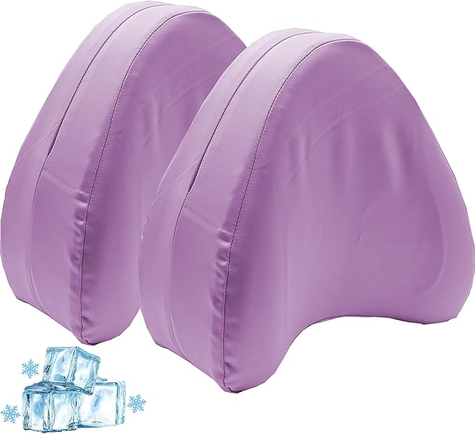 Satin Knee Pillow Cover for Contour Legacy Leg & Knee Foam Support Pillow, Upgraded Invisible Zippered Satin Leg Pillowcase Replacement-Cover ONlY (Blush Purple, 2-Pack)