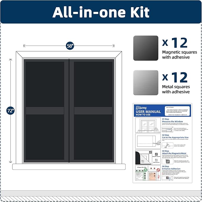 Magnetic Blackout Window Cover, 72" x 58" Portable Blackout Curtains for Bedroom, No Drill Windows Shades & Black Out Blinds, Temporary Black Out Shades for Window Film Nursery Travel RV - Blacks