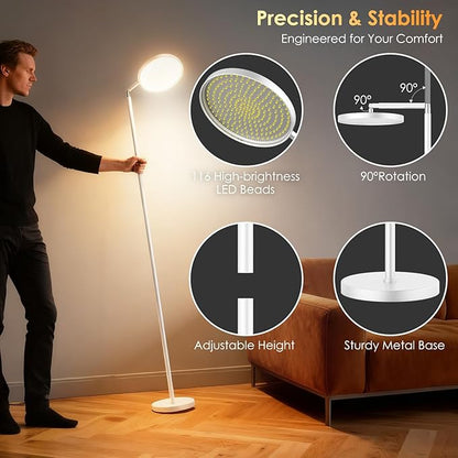 Sun Lamp for Happy 12000 Lux, Sunlight Lamp Full Spectrum, Sun Light lamp with 10 Brightness Levels 5 Color Modes, Adjustable Height, Remote & Timer for Reading, Office