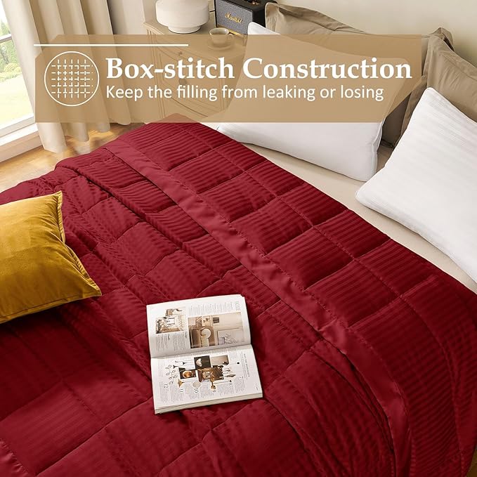 downluxe Queen Size Blanket with Satin Trim, Lightweight Down Alternative Blankets Queen Size for All Season, Machine Washable (Red, 90x90 Inch)