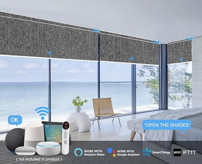 Bringnox Motorized Blinds with Remote,100% Blackout Smart Roller Blinds Compatible with Apple Homekit Google Home and Alexa Via HUB,and Customized (Grain Anthracite-25)