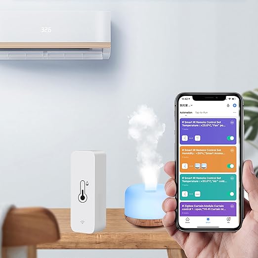 Tuya Smart Wireless Battery Powered Humidity and Temperature Sensor, Free Data Storage Export, Long-Lasting for Home/Basement/Baby Room, Alexa Compatible, Real-Time Alerts via App (1 Pack)