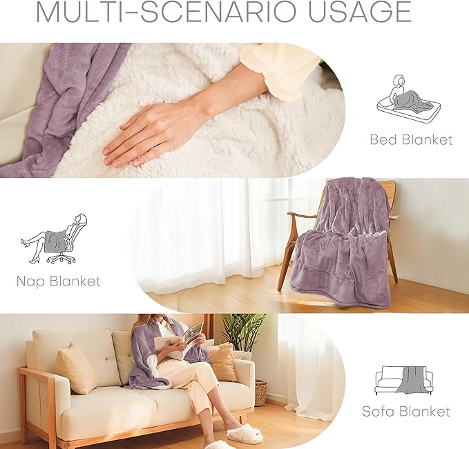 LUXIAN Electric Heated Blanket Full Size 72"x84" - 100% Polyester Fabric Dual-Sided, 6 Heat Settings & 1-10 Hours Auto Off, Cozy Warming Throw for Home, Office, or Bed, Machine Washable, Lavender