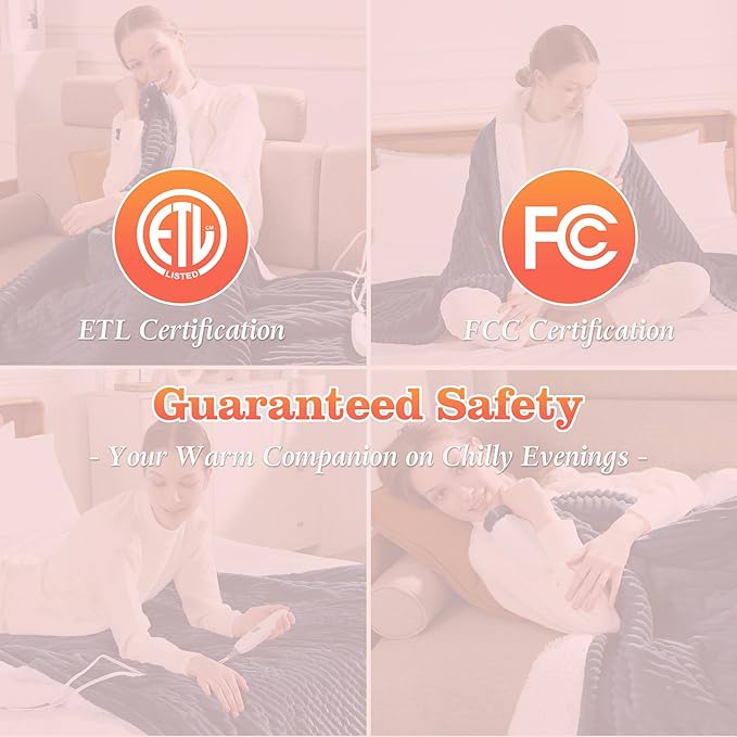Heated Blanket Twin Size Electric Blankets - 62x84'' Electric Heated Blankets with 5 Heat Setting & 10hrs Auto Off, Small Lap Heat Blanket for Couch, FCC & ETL Certified, Warm Winter Gifts (Navy Blue)