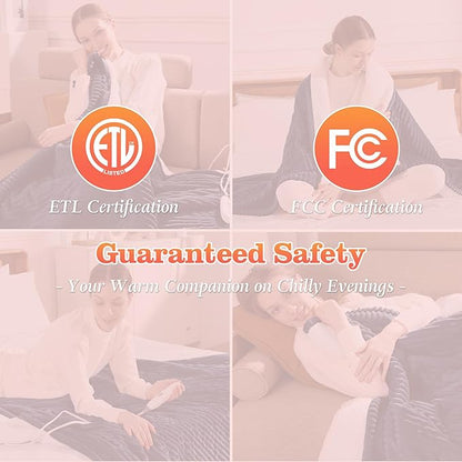 Heated Blanket Twin Size Electric Blankets - 62x84'' Electric Heated Blankets with 5 Heat Setting & 10hrs Auto Off, Small Lap Heat Blanket for Couch, FCC & ETL Certified, Warm Winter Gifts (Navy Blue)