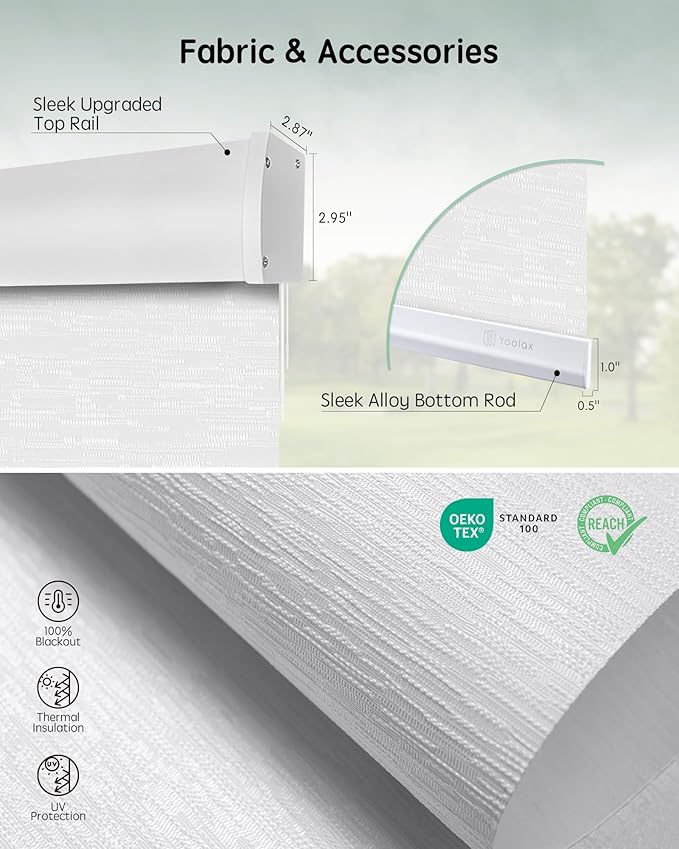 Yoolax Motorized Blinds with Remote, Blackout Smart Blinds Automatic Blinds for Windows, Electric Window Shades Compatible with Alexa Roller Window Shades with Valance (Jacquard White, 41" W x 72" H)