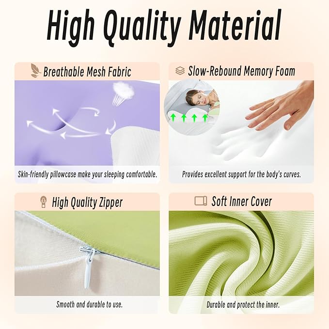 Ornatera Pillow, Restrelief Premium Ergonomic Pillow, Cleshy Ergonomic Pillow Silk Pillowcase, Memory Foam Ergonomic Pillows for Sleeping, Adjustable Cervical Pillow Cozy Sleeping(Purple)