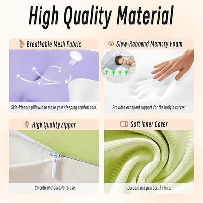 Ornatera Pillow, Restrelief Premium Ergonomic Pillow, Cleshy Ergonomic Pillow Silk Pillowcase, Memory Foam Ergonomic Pillows for Sleeping, Adjustable Cervical Pillow Cozy Sleeping(Purple)