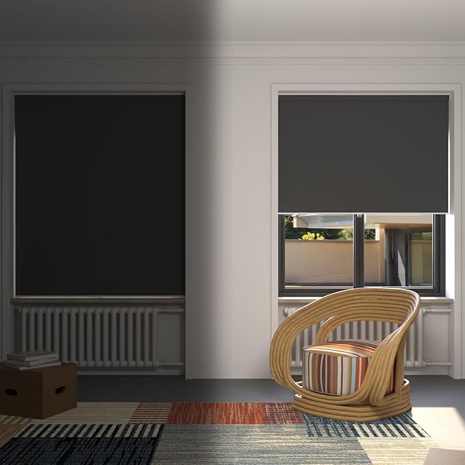 MYshade Blackout Cordless Roller Shades, Room Darkening Free-Stop Roll Up Blinds for Windows, Pull Down Blocking Blind for Home and Office, Easy to Install, 38.5" W X 72" H, Black
