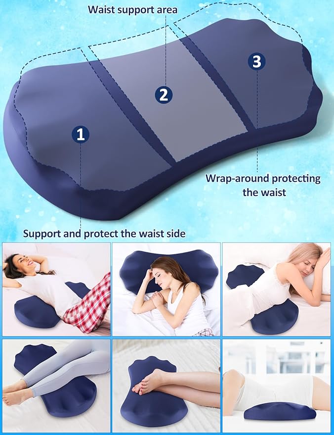 Lumbar Support Pillow for Bed – Memory Foam Lower Back Pain Relief Pillow for Sleeping, Ergonomic Lumbar Pillow for Side & Back Sleepers, Sciatica & Hip Pain Relief, Washable Cooling Cover