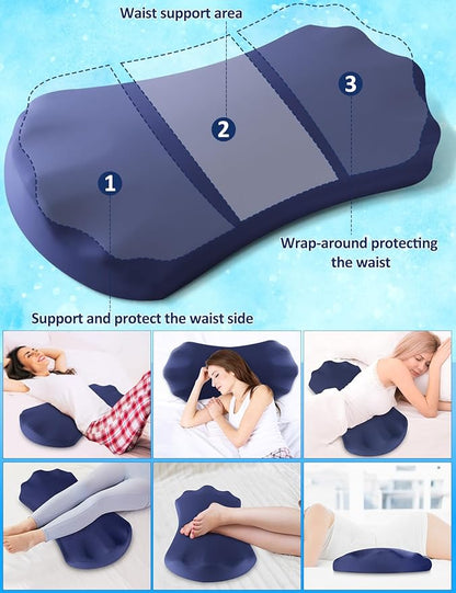 Lumbar Support Pillow for Bed – Memory Foam Lower Back Pain Relief Pillow for Sleeping, Ergonomic Lumbar Pillow for Side & Back Sleepers, Sciatica & Hip Pain Relief, Washable Cooling Cover