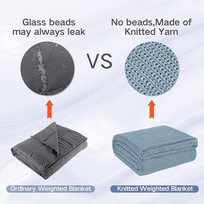 Guohaoi Knitted Weighted Blanket for Adults (Haze Blue 60"x80" 12lbs) No Beads Cooling Throw Blanket for Hot Sleepers, Home Decor Breathable Chunky Knit Heavy Blanket Use on Queen/King Size Bed