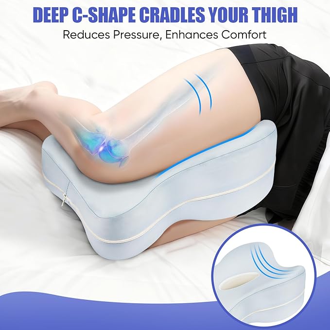 Lengthtened Knee Pillow for Side Sleepers Fully Support Thighs and Knees, Breathable Leg Pillow for Side Sleeping,Plush Support Memory Foam Soothing Relief for Hips, Knees, Joints, Nerves & Muscles