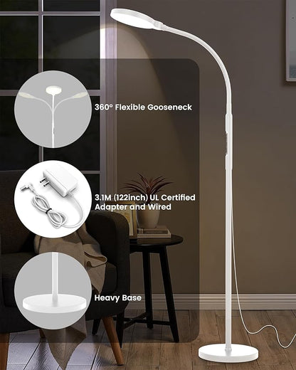 Light Therapy Lamp 11000 Lux, Full Spectrum LED UV-Free Sunlight Lamp with 10 Adjustable Brightness & 5 Color Temperatures, 3 in 1 Retractable Timer Control Therapy Floor Lamp, White