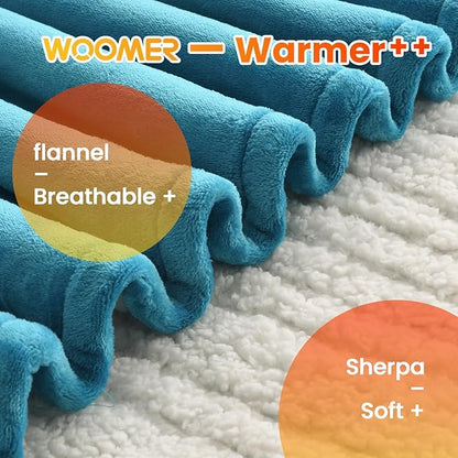 WOOMER Electric Blanket Twin Size 62" x 84", Heated Blanket with 0.5-12 Hours Timer & 10 Heating Levels, ETL Certified, Teal Velvet & White Sherpa, Over-Heat Protect, Machine Washable