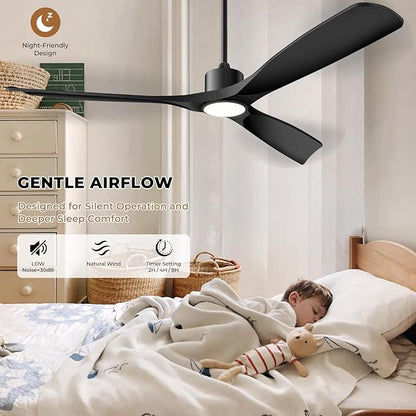 60" Smart Ceiling Fan with Lights,Outdoor Ceiling Fan 3 Blade,Compatible with Alexa/Gg/App/Remote,3-Color Light 6-Speed Quiet Reversible DC Motor for Patio,Black