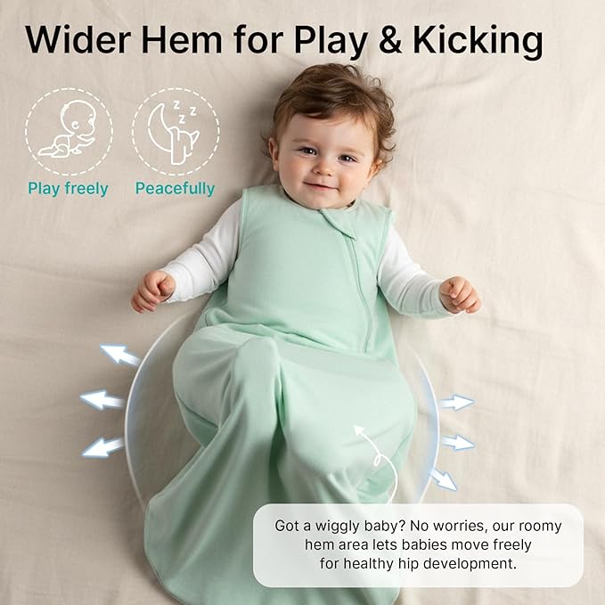 Supersoft Rayon Made from Bamboo Sleep Sack 6-12 Months 1.0 Tog Toddler Sleep Sack Baby Wearable Blanket with 2-Way Zipper Unisex Sleeping Bag for Babies All-year-around - Green