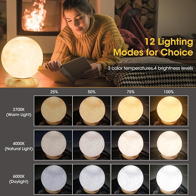 H&B Happy - Light Therapy Lamp 10000 LUX, Sunlight Lamp with 3 Color Temperatures,4 Brightness Levels (Round)