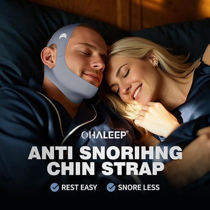 OHELEEP Anti Snore Chin Strap for CPAP Users, Snore Stopper Adjustable, Chin Strap for Sleeping Comfortable Stop Snoring Solution, Anti Snoring Devices Breathable and Reusable, Gray, M