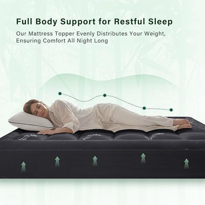 Anluoer Memory Foam Mattress Topper Full for Back Pain, Rayon Derived from Bamboo Pillow Top Mattress Topper for Hot Sleepers,Cooling Mattress Pad with 8-21" Deep Pocket, 54x75 Inches, Dark Grey