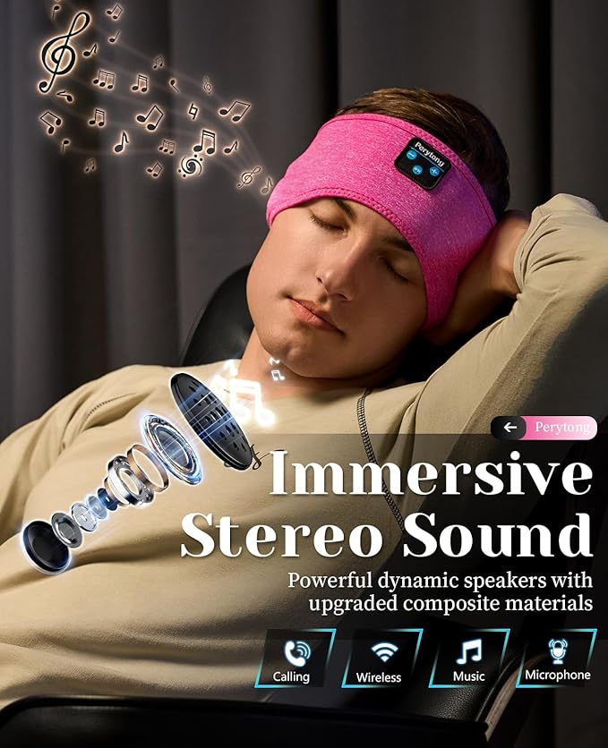 Perytong Sleep Headphones Bluetooth Headband Sleeping Headphones Wireless Sleep Headband with Comfortable Earbuds for Side Sleepers, Sleeping Eye Mask for Women Men Workout Running Cool Gifts