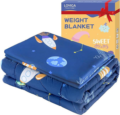LOYIGA Weighted Blanket with Removable Duvet Case 5lbs 36” x 48”,Reversible Heavy Blanket (Blue)