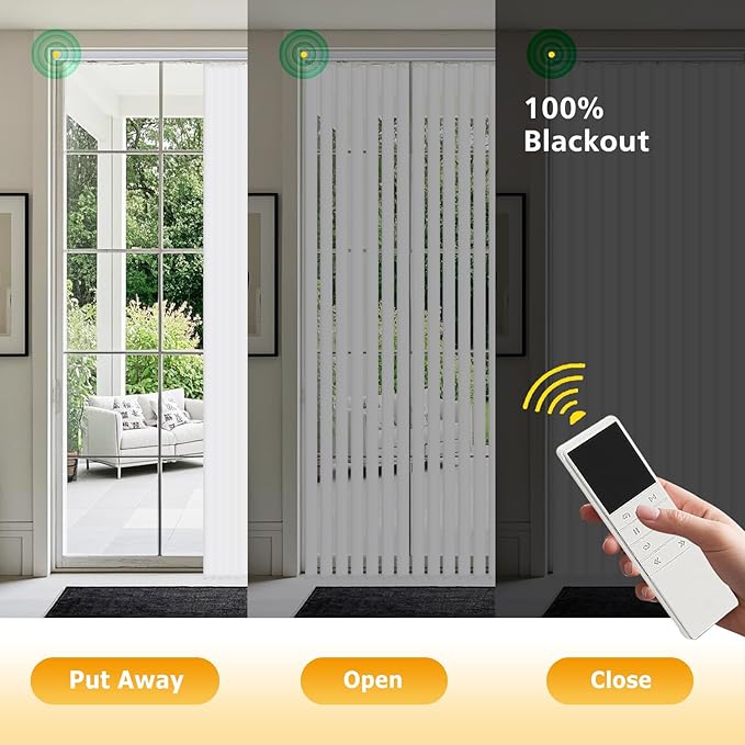 Mortorized Vertical Blinds, Custom Blackout Window Shades, Remote Control Patio Door Vertical Blinds for Sliding Glass Door, Home, Indoor Windows, White