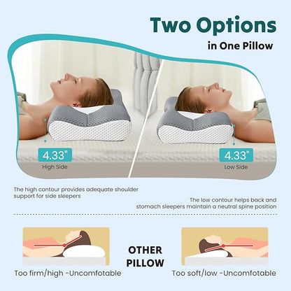 Sweetcrispy Cervical Pillow for Neck and Shoulder,Contour Memory Foam Pillow,Ergonomic Neck Support Pillow for Side Back Stomach Sleepers with Pillowcase, Grey