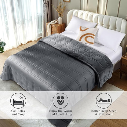 LBRO2M Weighted Blanket 20 lbs with One Cooling Side, Flannel Heavy Blanket with Glass Beads, Soft Thick Comfort Blankets for Adults,Bed Heavy Blanket 104 X 88 Inches, 20 lbs Dark Gray