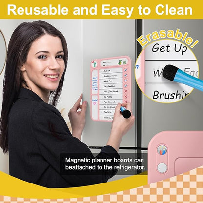 2-Pack Magnetic Chore Chart for Kids, ADHD Task Tracker Easy-Check Routine Dry Erase Board, to-Do List Planning Tool with Stand for Fridge/Desk/Home/School, 6 Reusable Sheets, 4 Markers