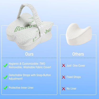 Knee Pillow for Side Sleepers & Sciatica Relief, Two Machine Washable Covers & Protective Inner Liner, Memory Foam Leg Pillow with Detachable and Adjustable Strap, One Pillow Only, White& Pink