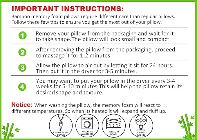 Memory Foam Bamboo Pillows King Size Set of 2 [Adjustable] for Sleeping - Cool & Breathable Cover with Zipper Rayon Derived from Bamboo Pilllowcase - Relieves Neck Pain - Back/Stomach/Side Sleeper