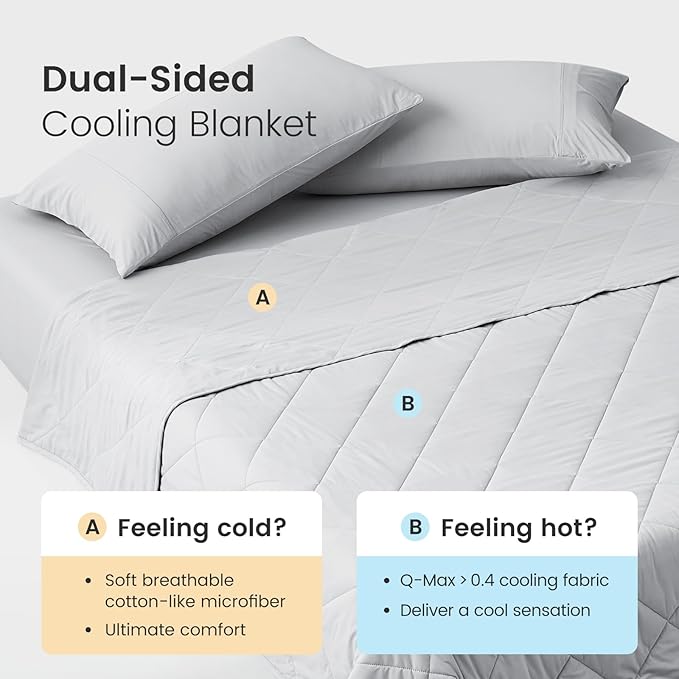 Cozy Bliss Cooling Blanket for Hot Sleepers Queen Size, Q-Max 0.45 Cooling Comfort, Cold Blankets for Night Sweats Sleeping, Ultra-Cool Lightweight Breathable Blanket for Bed, Mist Grey