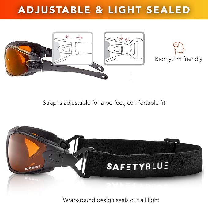 Sleep Savior Deluxe Amber Lens Glasses - Block Blue & Green Light, Boost Melatonin, Enhance Sleep Quality, Reduce Eye Strain, Interchangeable Strap, Padded for Ultimate Comfort