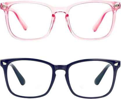 LifeArt 2 Pairs Blue Light Blocking Glasses with Spring Hinge, Anti Eyestrain, Computer Reading Glasses, Gaming Glasses, TV Glasses for Women Men, Anti UV, Anti Glare (Navy&Pink, +0.50 Magnification)