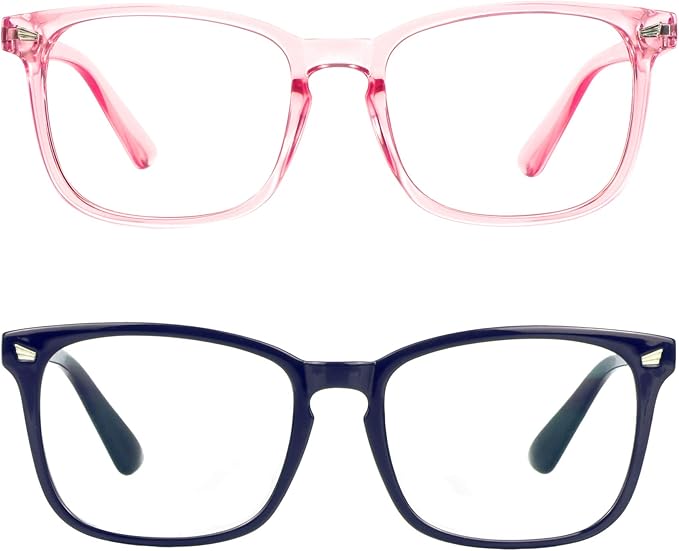 LifeArt 2 Pairs Blue Light Blocking Glasses with Spring Hinge, Anti Eyestrain, Computer Reading Glasses, Gaming Glasses, TV Glasses for Women Men, Anti UV, Anti Glare (Navy&Pink, +1.25 Magnification)