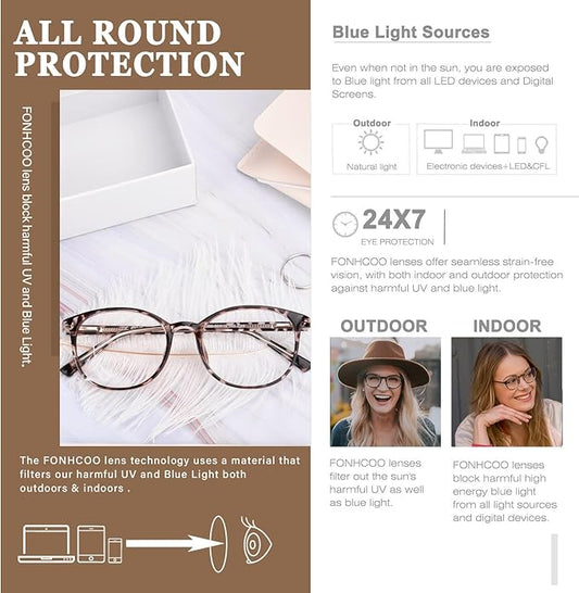 FONHCOO Blue Light Blocking Glasses Women Men Computer Eyeglasses,TR90 Fashion Round Transparent Anti Blue Light Glasses with Anti Eyestrain & UV Glare for Gaming & Reading (Tortoise)