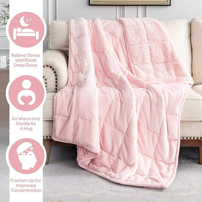 Cottonblue Weighted Blanket Queen Size 15lbs, Sherpa Weighted Blankets for Adults, Fuzzy Soft Flannel Bedding Blanket Throw, Cozy Plush Blanket for Sofa Bed, 60 x 80 inches, Blush Pink