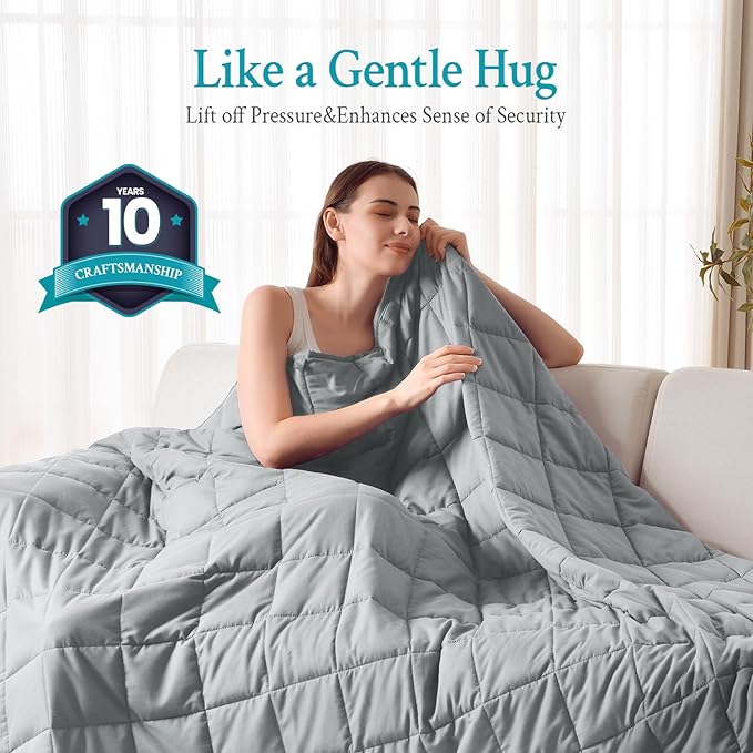 Topblan Cooling Weighted Blanket Twin Size 15lbs, Breathable Soft Weighted Blanket for Adults, Comfort Thick Heavy Blanket for All Season, Sofa Bed, Machine Washable, 48"x72" Twin Size,Grey
