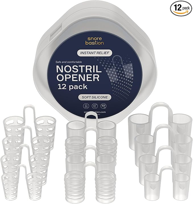 Nasal Dilators for Sleeping - 12 Nasal Cones for Breathing - Nostril Opener and Soft Silicone Nose Vents for Quiet Nights and Restful Sleep - Sinus Cones