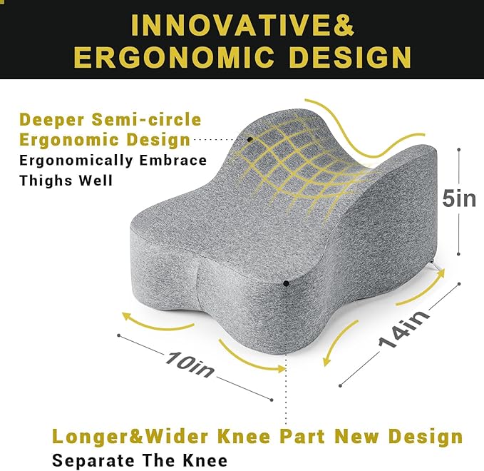 Long Knee Pillow for Side Sleeper Fully Support Thighs and Knees for Sciatica, Back, HIPS, Knees, Joints Pain Relief - Leg Pillow for Side Sleeping Between Legs Aligns Spine- Pure Gray